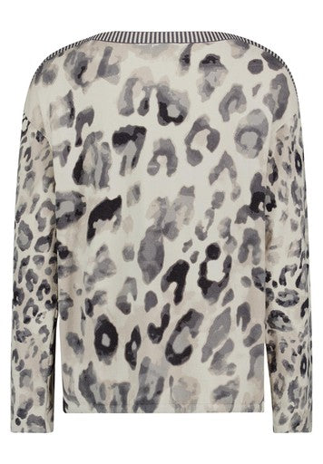 Betty Barclay Grey & Beige Animal Print Bateau Neck Sweater Stripe Trim