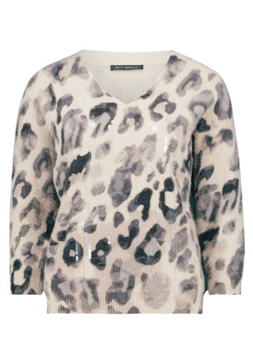 Betty Barclay Grey & Beige Animal Print V-Neck Sweater