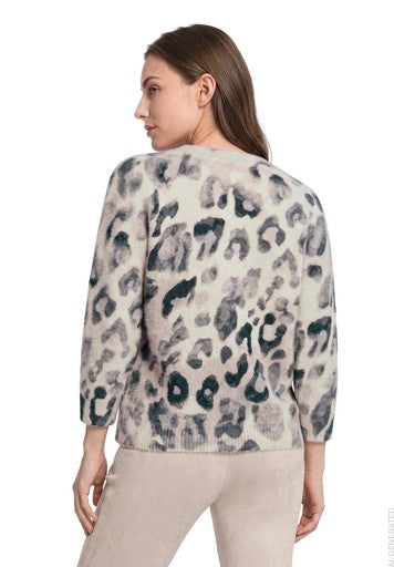 Betty Barclay Grey & Beige Animal Print V-Neck Sweater