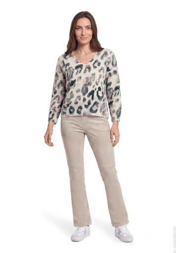 Betty Barclay Grey & Beige Animal Print V-Neck Sweater