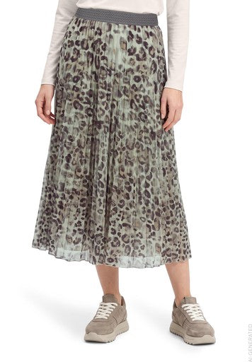 Betty Barclay Grey & Beige Animal Print Pleated Midi Skirt