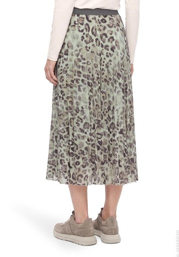 Betty Barclay Grey & Beige Animal Print Pleated Midi Skirt