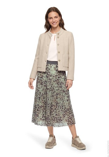Betty Barclay Grey & Beige Animal Print Pleated Midi Skirt