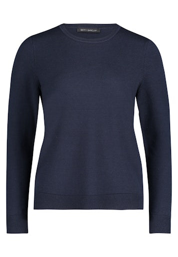 Betty Barclay Dark Blue Crew Neck Knit Sweater in Soft Viscose Blend