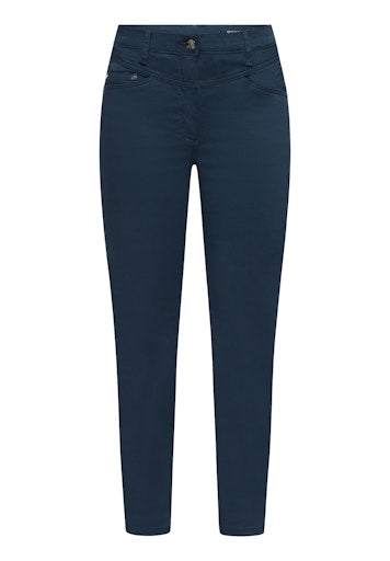 Betty Barclay Dark Blue Slim Leg Trousers, 7/8 Length, Mid Rise Stretch Cotton