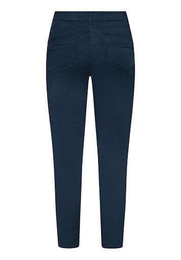 Betty Barclay Dark Blue Slim Leg Trousers, 7/8 Length, Mid Rise Stretch Cotton