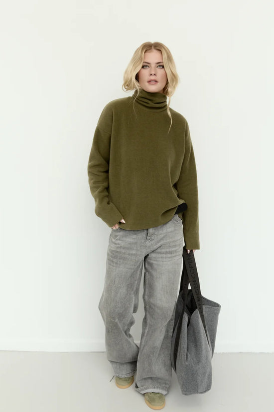 Henriette Steffensen Moss Green High Neck Fleece Top