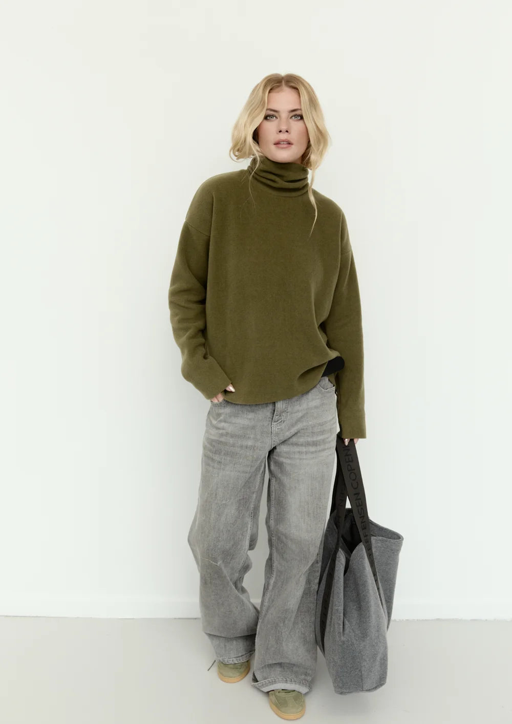 Henriette Steffensen Moss Green High Neck Fleece Top