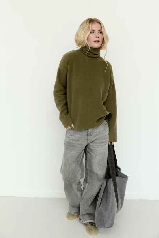Henriette Steffensen Moss Green High Neck Fleece Top