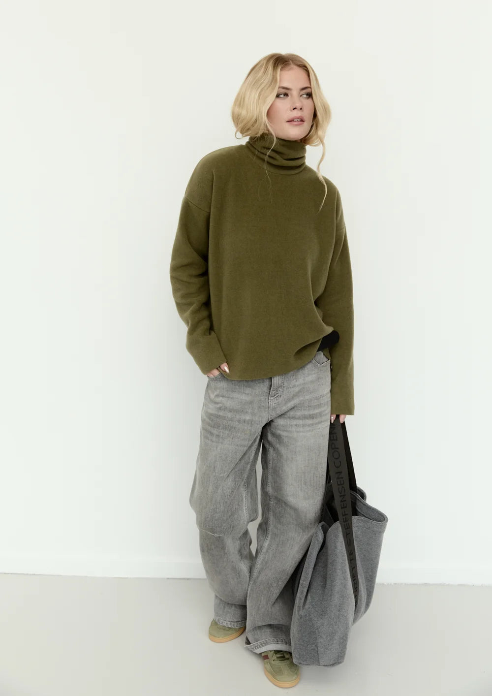 Henriette Steffensen Moss Green High Neck Fleece Top