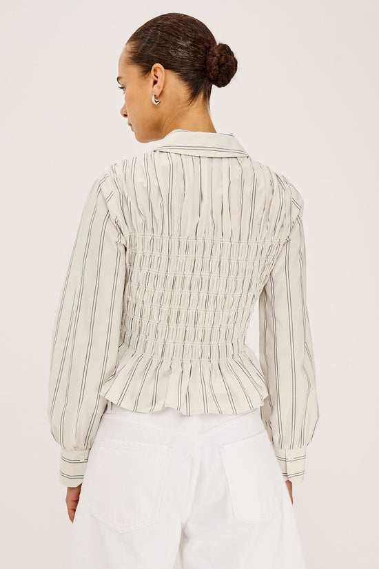 Rails Palma Stripe Smocked Peplum Cotton Shirt Bradshaw