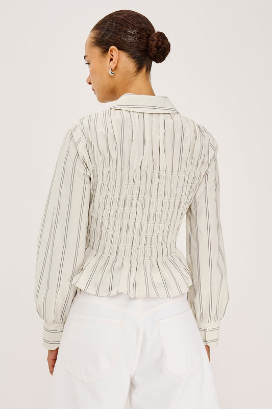 Rails Palma Stripe Smocked Peplum Cotton Shirt Bradshaw