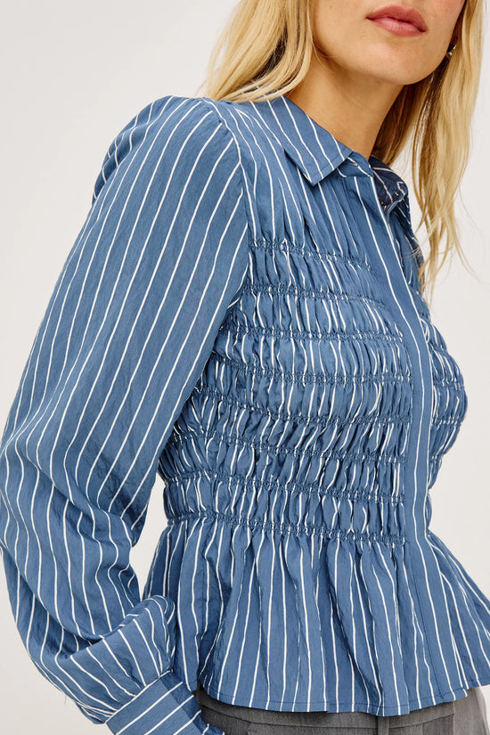 Rails Washed Indigo Stripe Cotton Smocked Body Shirt