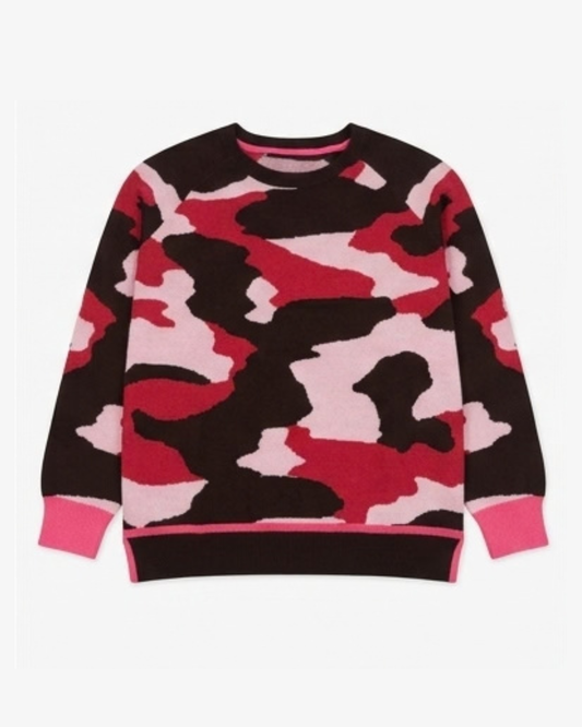 Brodie Cherry Pink Camoflage Cashmere Sweater Crew Neck Raglan Sleeve