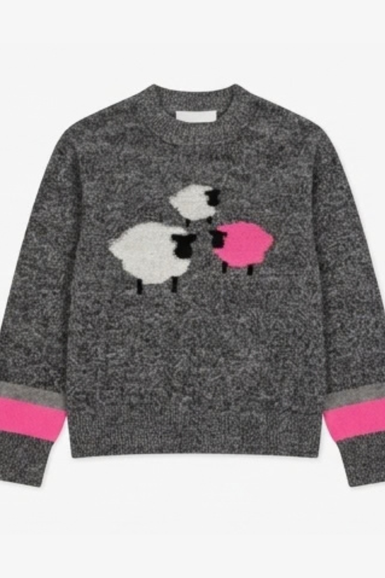 Brodie White & Black Cashmere Sheep Sweater – Herdwick Sheep Crew Neck Knit