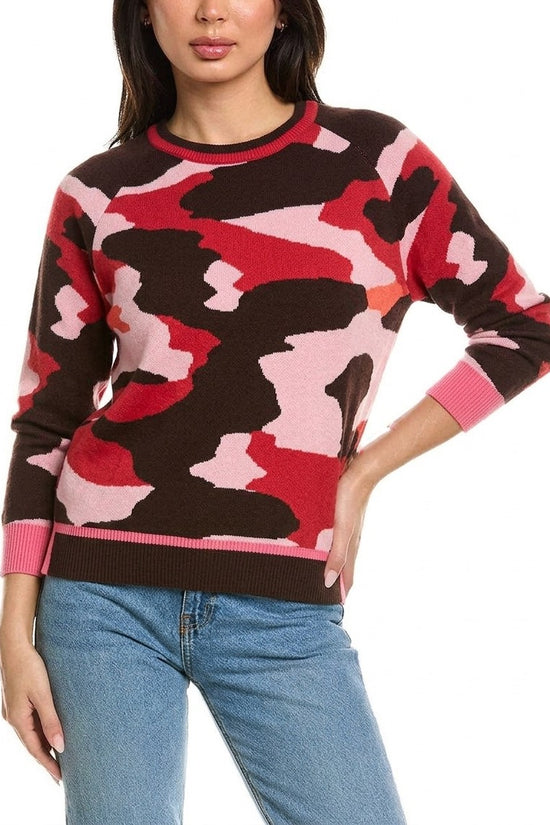 Brodie Cherry Pink Camoflage Cashmere Sweater Crew Neck Raglan Sleeve