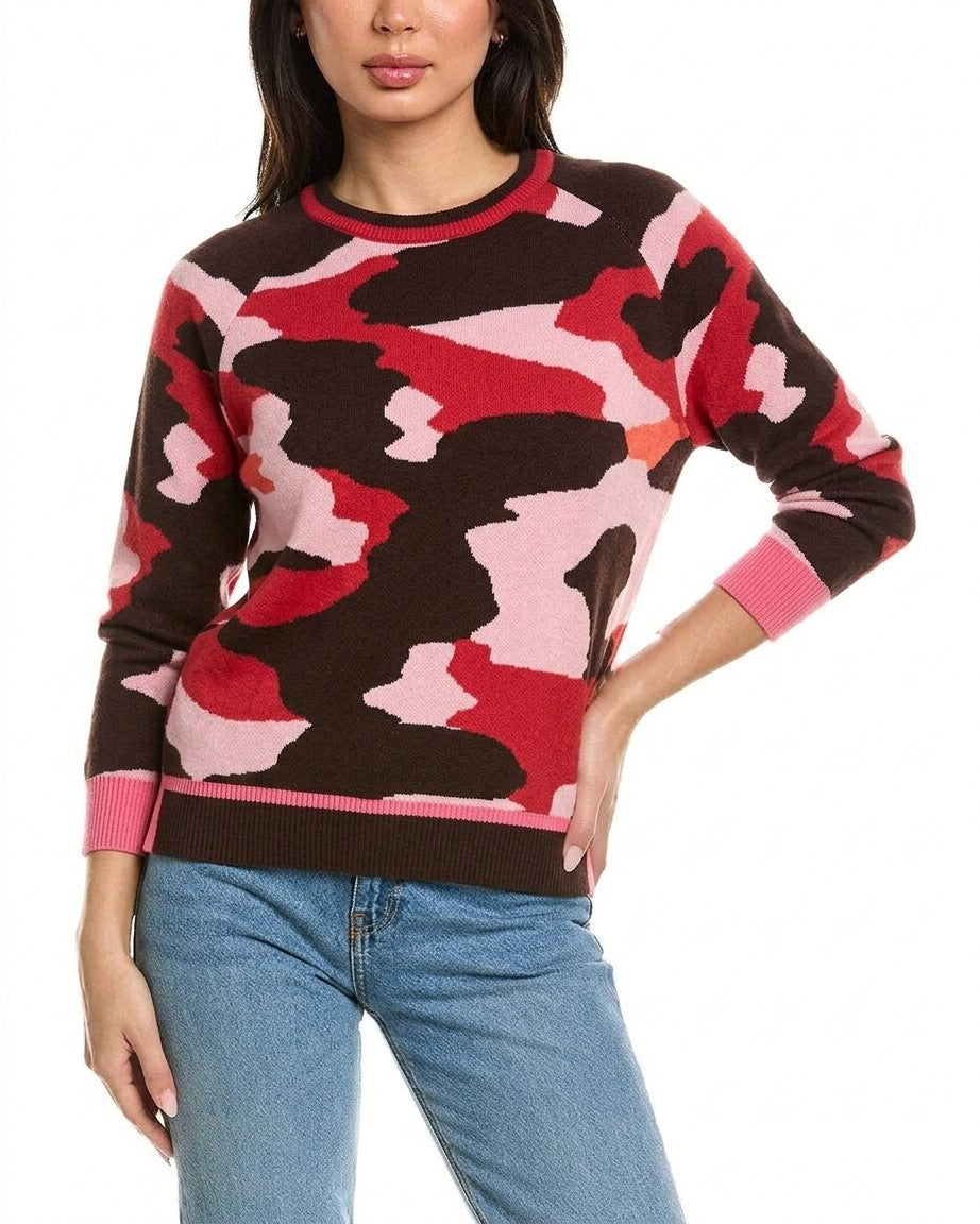 Brodie Cherry Pink Camoflage Cashmere Sweater Crew Neck Raglan Sleeve