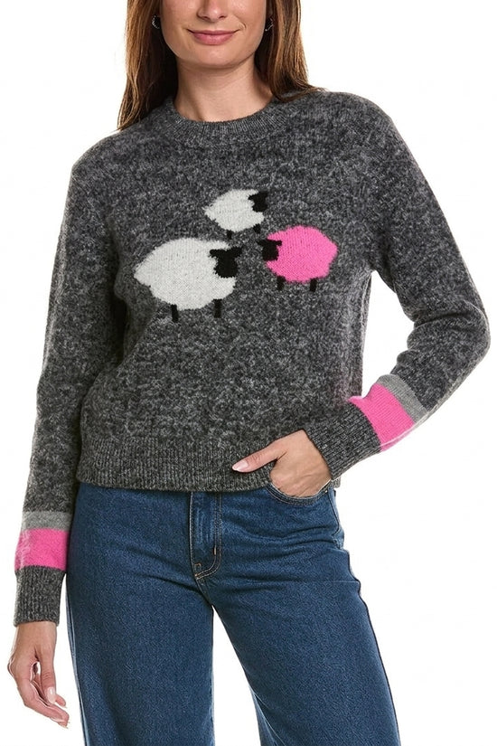 Brodie White & Black Cashmere Sheep Sweater – Herdwick Sheep Crew Neck Knit