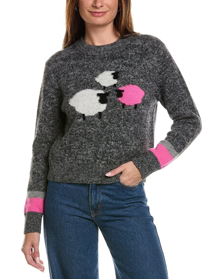 Brodie White & Black Cashmere Sheep Sweater – Herdwick Sheep Crew Neck Knit