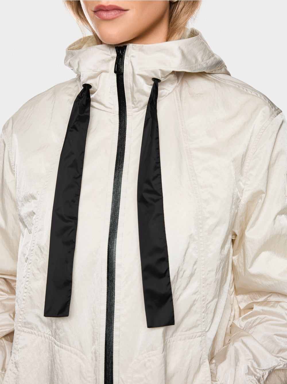 Marc Cain Sports Smoke Coloured Shiny Coat with Contrasting Details