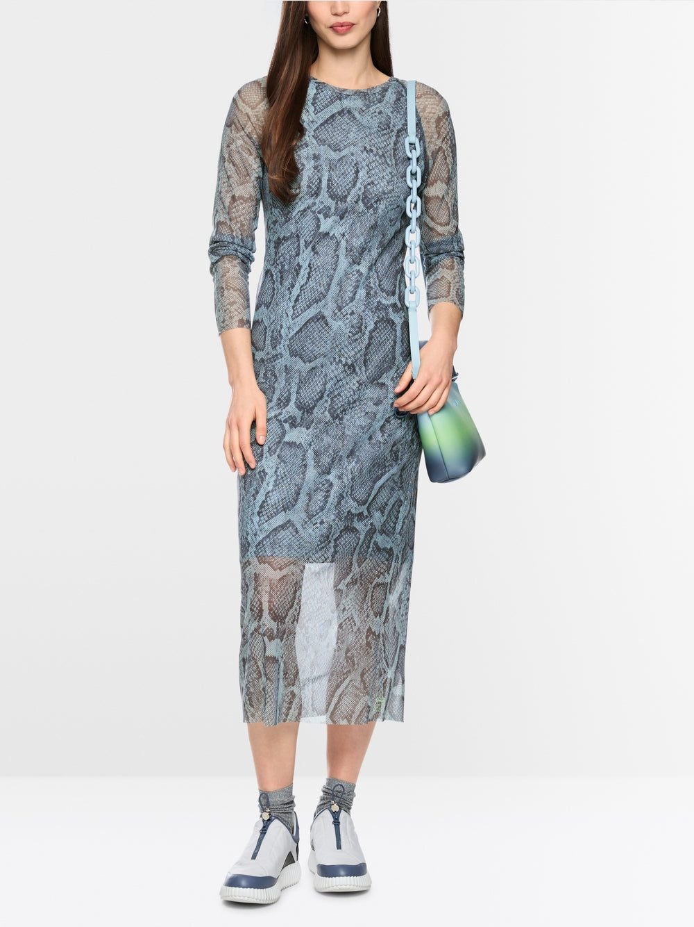 Marc Cain Sports Blue Mist Mesh Dress with Snake Print