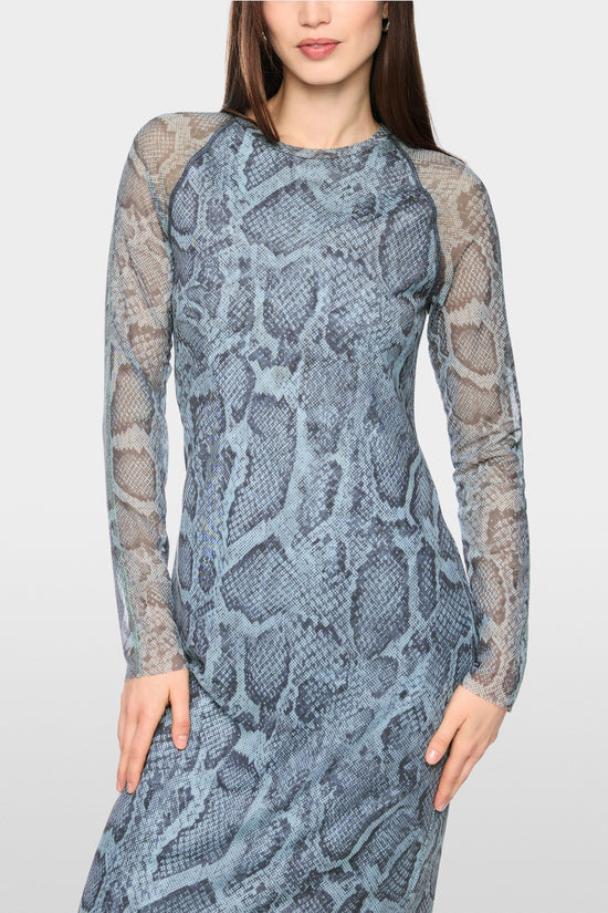Marc Cain Sports Blue Mist Mesh Dress with Snake Print