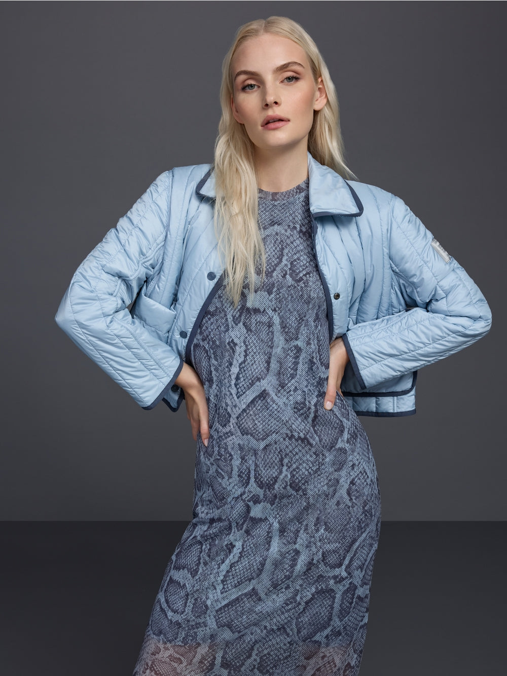 Marc Cain Sports Blue Mist Mesh Dress with Snake Print