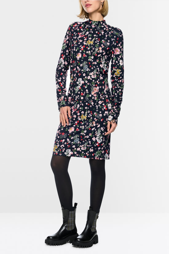 Marc Cain Navy Turtleneck dress with All-Over Print