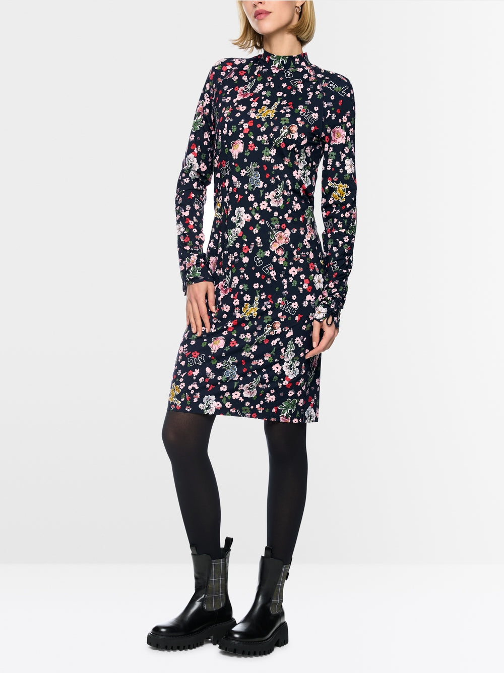 Marc Cain Navy Turtleneck dress with All-Over Print