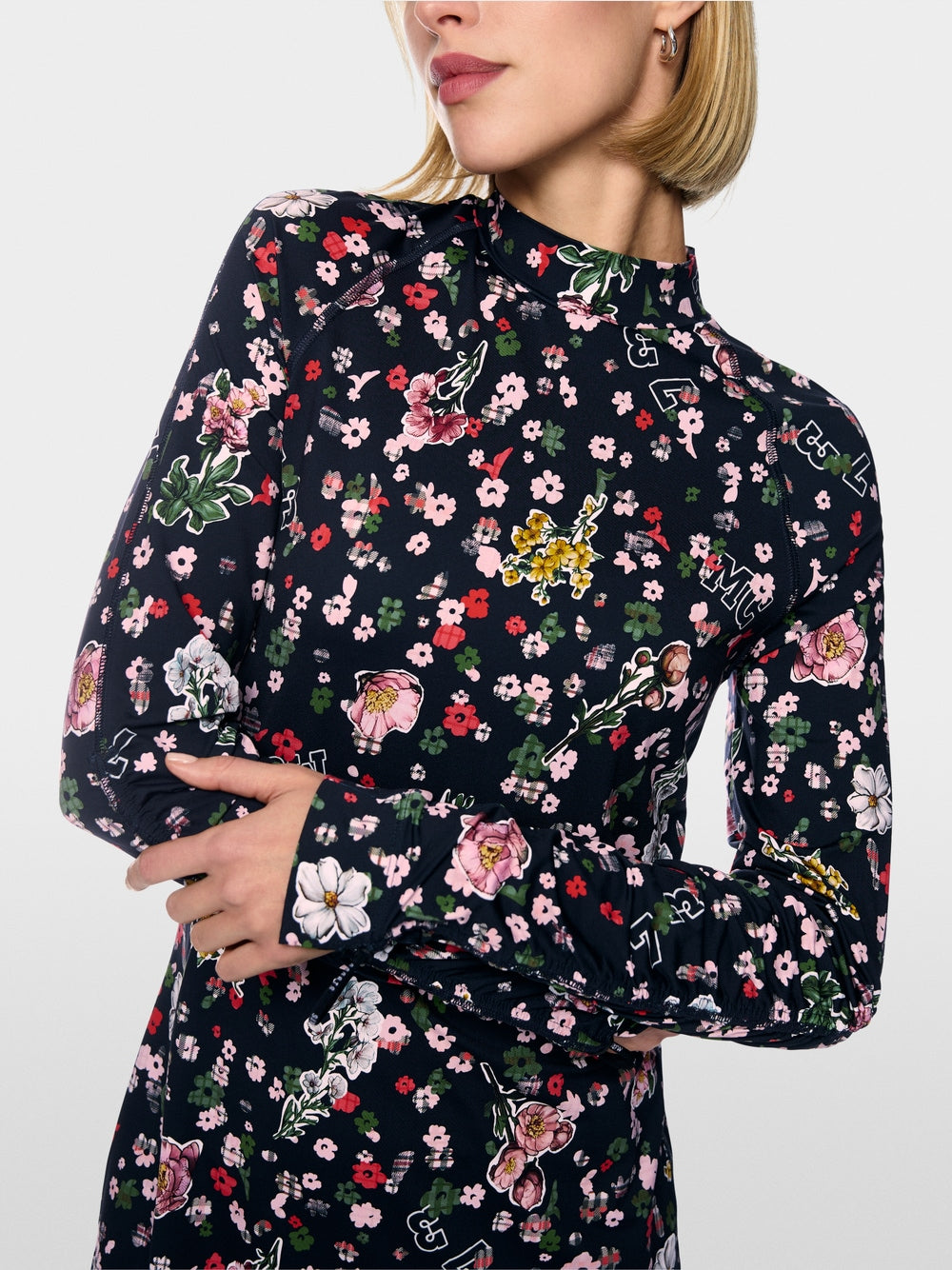 Marc Cain Navy Turtleneck dress with All-Over Print