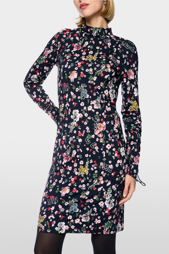 Marc Cain Navy Turtleneck dress with All-Over Print
