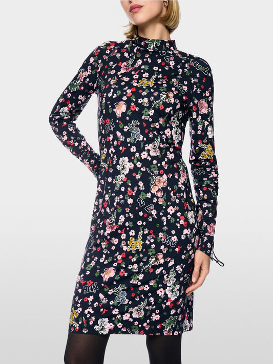 Marc Cain Navy Turtleneck dress with All-Over Print