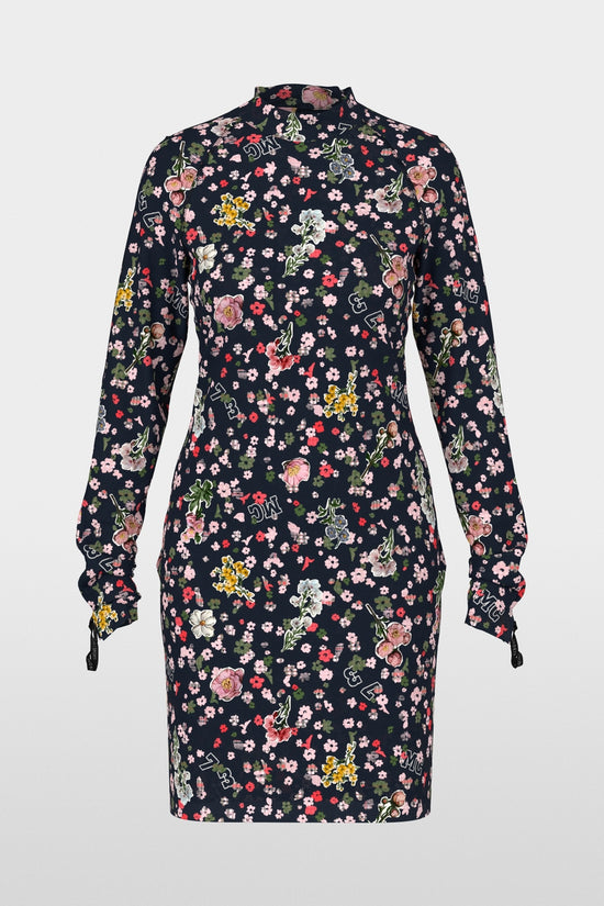 Marc Cain Navy Turtleneck dress with All-Over Print