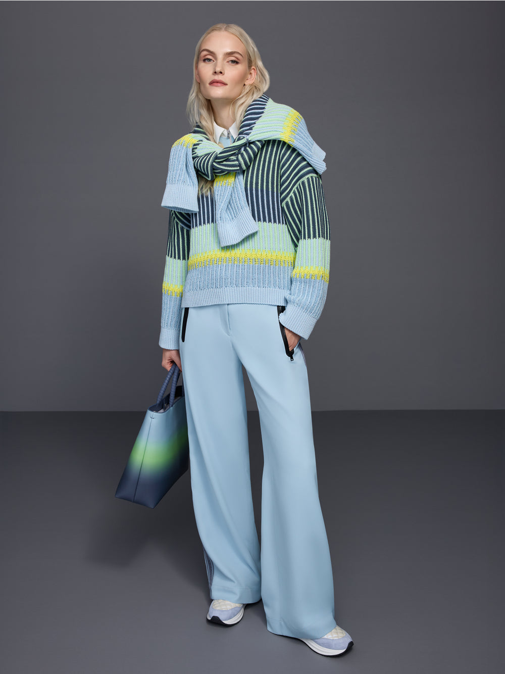 Marc Cain Sports Blue Oversized Stripe Cardigan