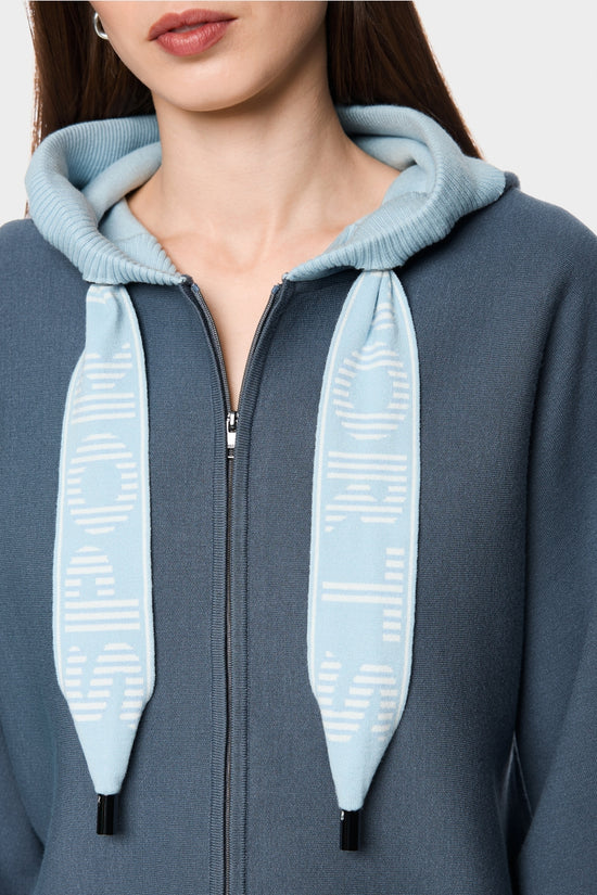 Marc Cain Sports Grey Oversized Zip Cardigan with Hood