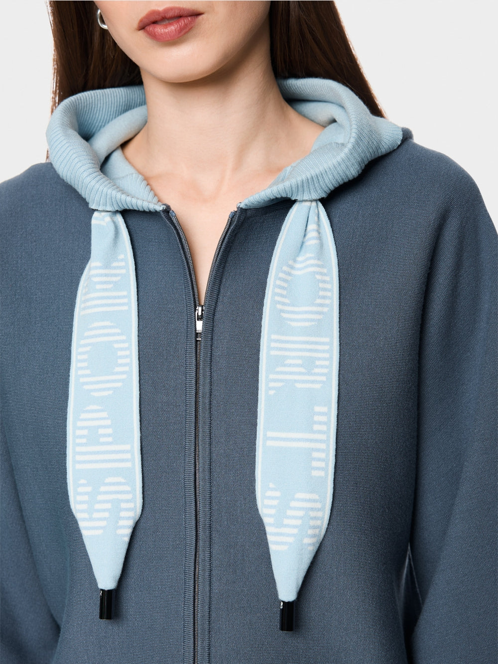 Marc Cain Sports Grey Oversized Zip Cardigan with Hood