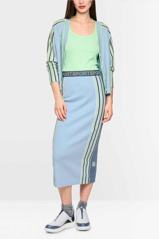 Marc Cain Sport Blue V Neck Cardigan with Coloured Stripes