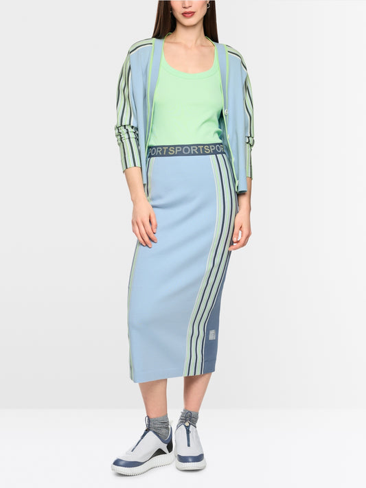 Marc Cain Sport Blue V Neck Cardigan with Coloured Stripes