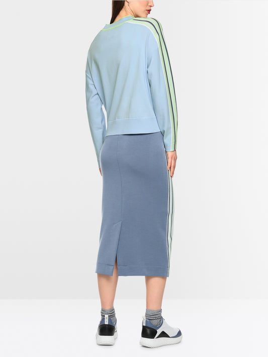 Marc Cain Sport Blue V Neck Cardigan with Coloured Stripes