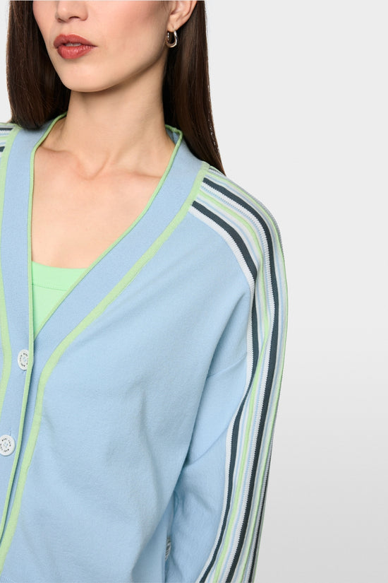 Marc Cain Sport Blue V Neck Cardigan with Coloured Stripes