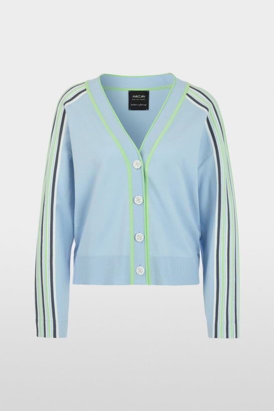 Marc Cain Sport Blue V Neck Cardigan with Coloured Stripes