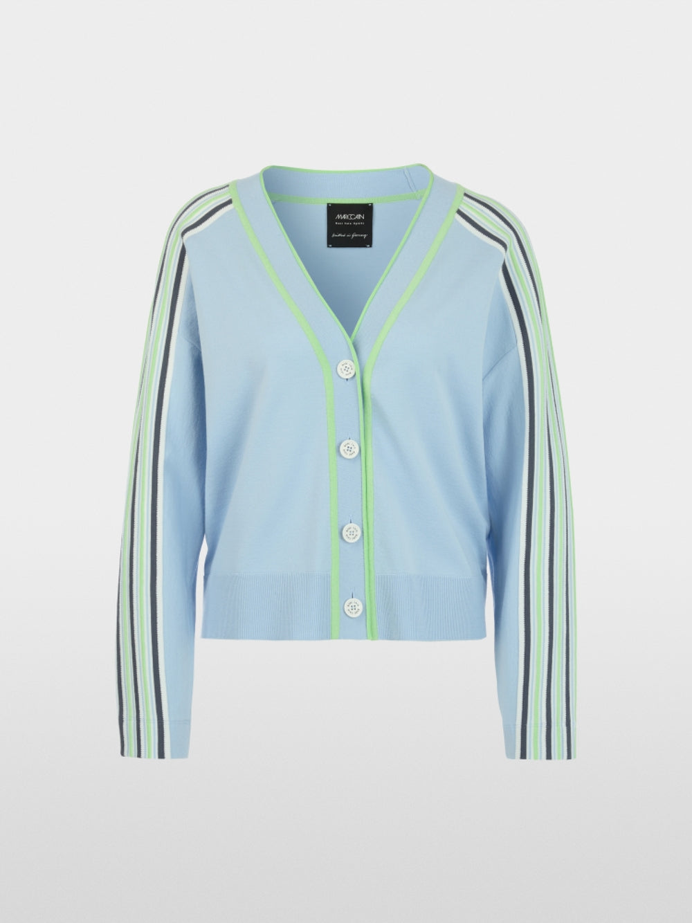 Marc Cain Sport Blue V Neck Cardigan with Coloured Stripes