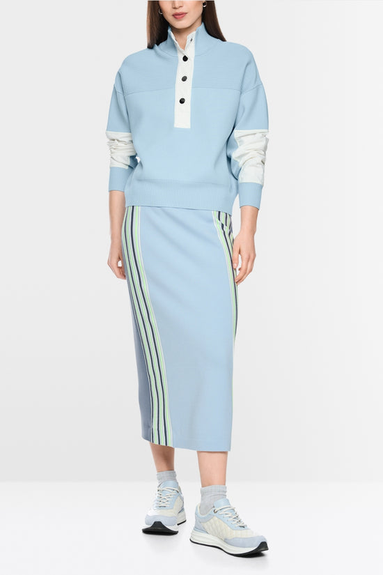 Marc Cain Sports Blue Oversized Sweater with Stan-Up Collar