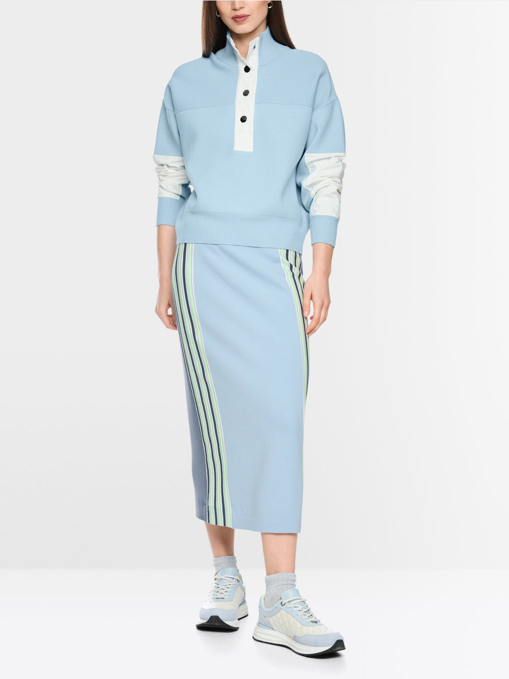 Marc Cain Sports Blue Oversized Sweater with Stan-Up Collar