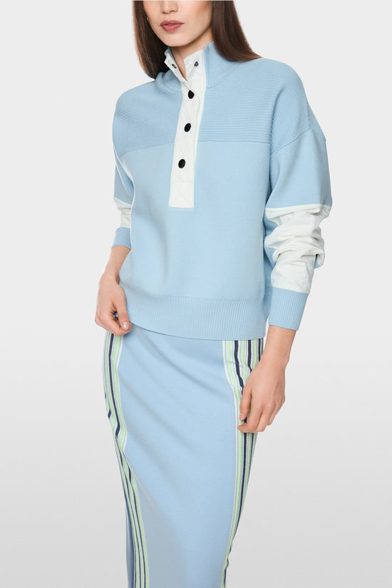 Marc Cain Sports Blue Oversized Sweater with Stan-Up Collar