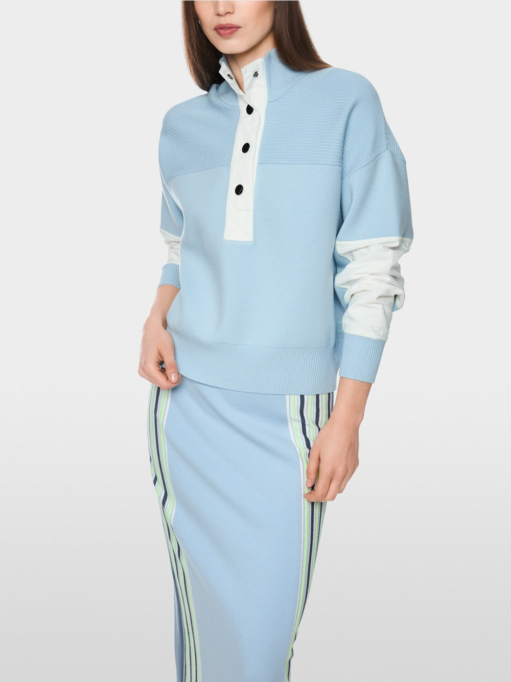 Marc Cain Sports Blue Oversized Sweater with Stan-Up Collar