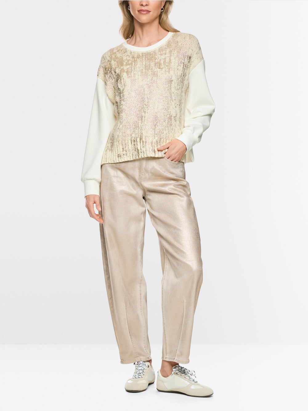 Marc Cain Sport Champagne Gold Shimmering Crew Neck Sweater