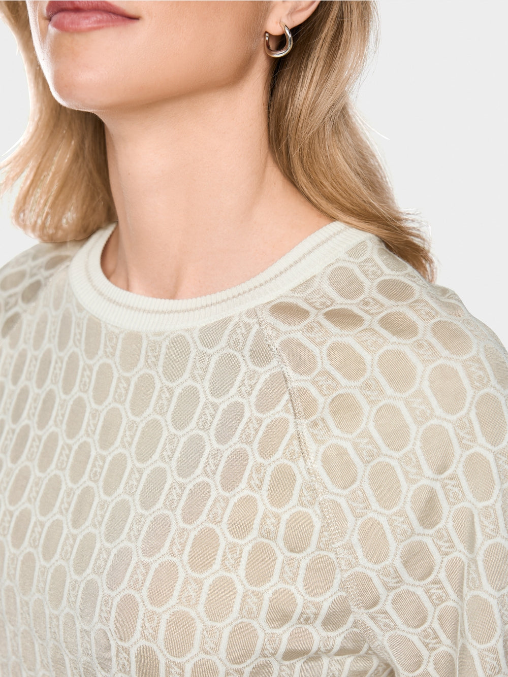 Marc Cain Sports Smoke Coloured Crew Neck Patterned Sweater