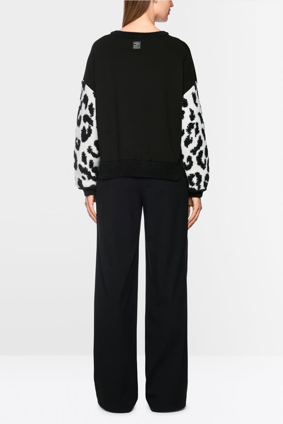 Marc Cain Black/White V Neck Leopard Print Sweater