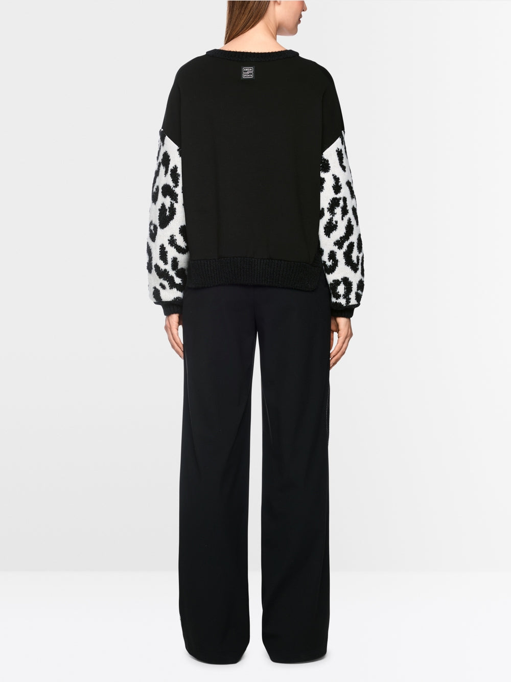 Marc Cain Black/White V Neck Leopard Print Sweater